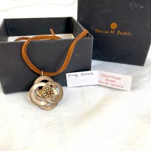 Handmade Necklace Leather and Sterling Silver Ping Soma by Marisa Portela NWOT